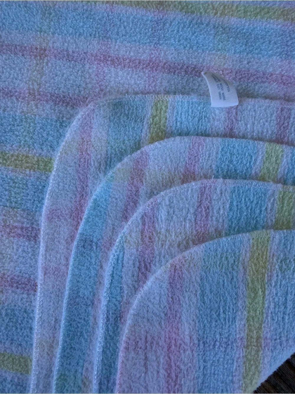 VTG Carter’s Pastel Plaid Lovey Recieving Baby Blanket 100% Cotton Fleece 28x32